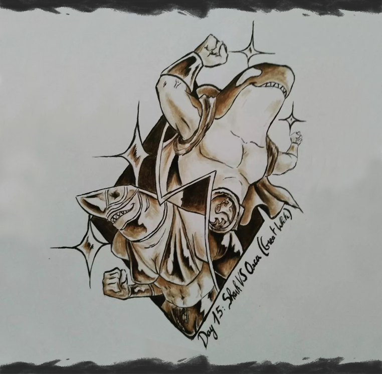 Inktober 2022, "Shark VS Orca"